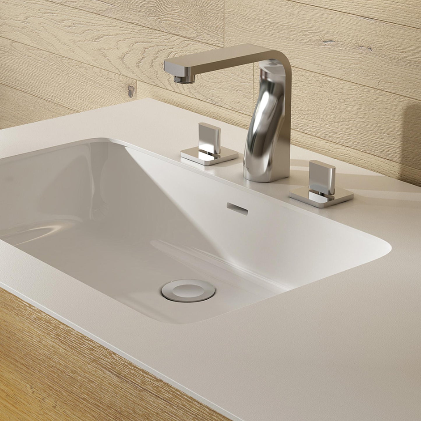 TONA Bosco 48" Oak Grain & Pure White MFC Wall-Mounted Bathroom Vanity With Italian Porcelain Slab Countertop & Solid Surface Under-mount Sink