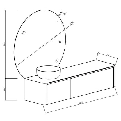 TONA Bova 72" Wall-Mounted Bathroom Vanity with Porcelain Slab Countertop & Solid Surface Single Vessel Sink