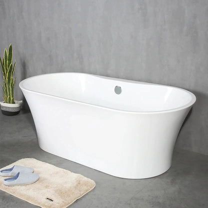 TONA Crystal 59" Glossy White Acrylic Freestanding Bathtub With Chrome Drain Cover & Overflow Cover