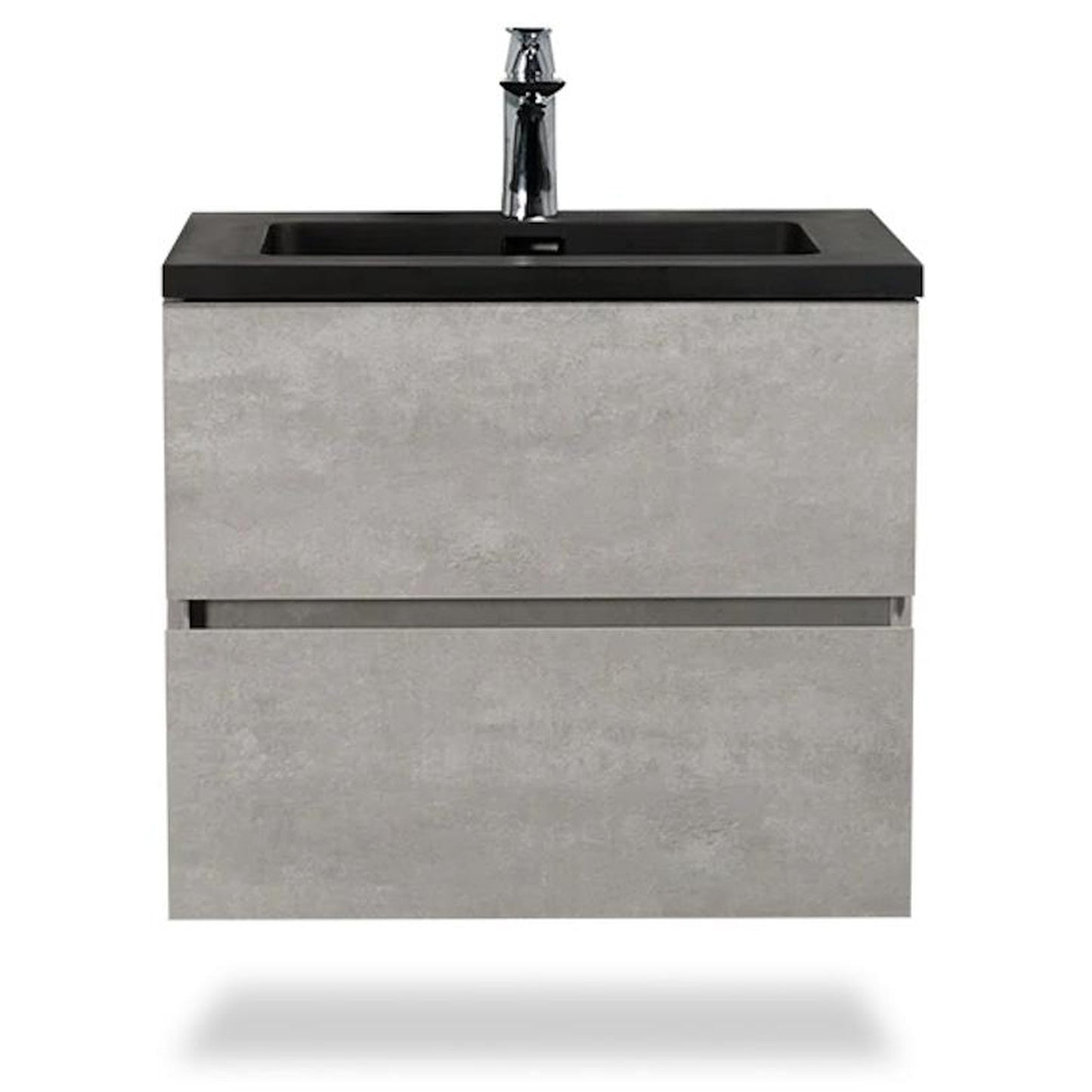 TONA Edi 24" Cement Gray & Black Wall-Mounted Bathroom Vanity With Black Quartz Integrated Top & Sink
