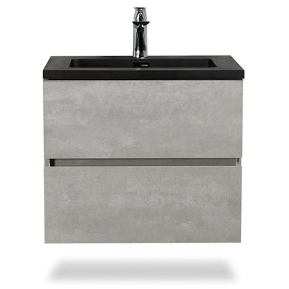 TONA Edi 24" Cement Gray & Black Wall-Mounted Bathroom Vanity With Black Quartz Integrated Top & Sink