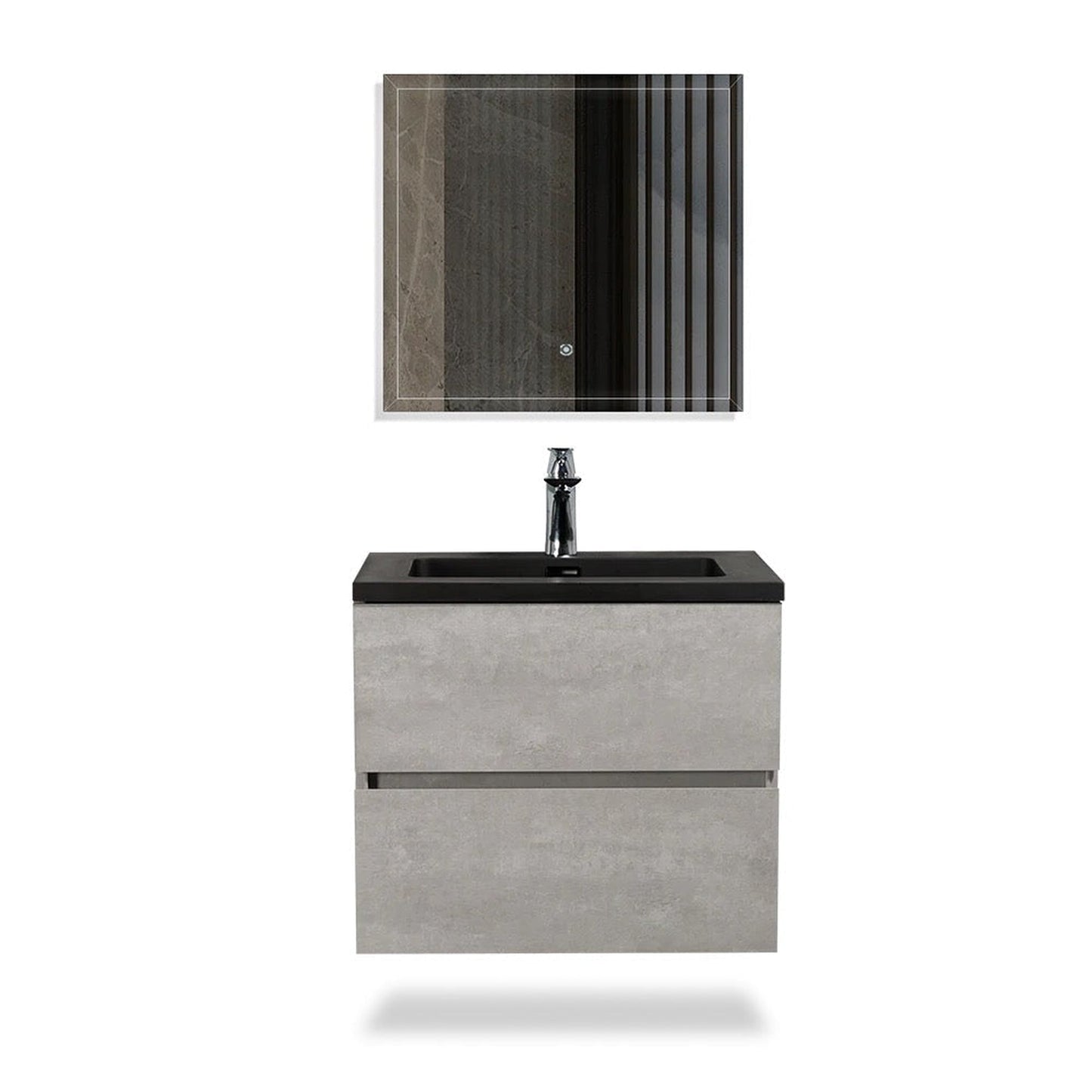 TONA Edi 24" Cement Gray & Black Wall-Mounted Bathroom Vanity With Black Quartz Integrated Top & Sink