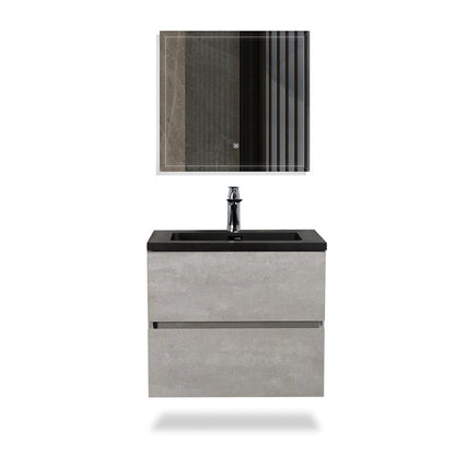 TONA Edi 24" Cement Gray & Black Wall-Mounted Bathroom Vanity With Black Quartz Integrated Top & Sink