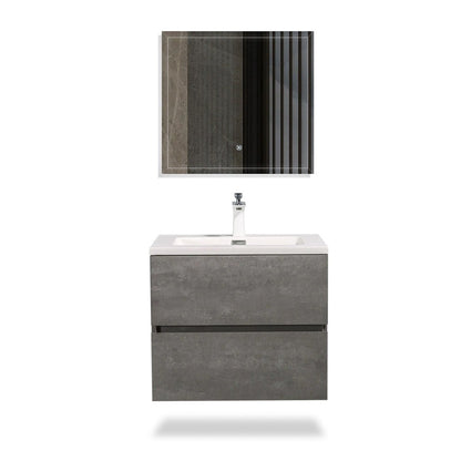 TONA Edi 24" Cement Gray & White Wall-Mounted Bathroom Vanity With White Faux Marble Integrated Integrated Top & Sink