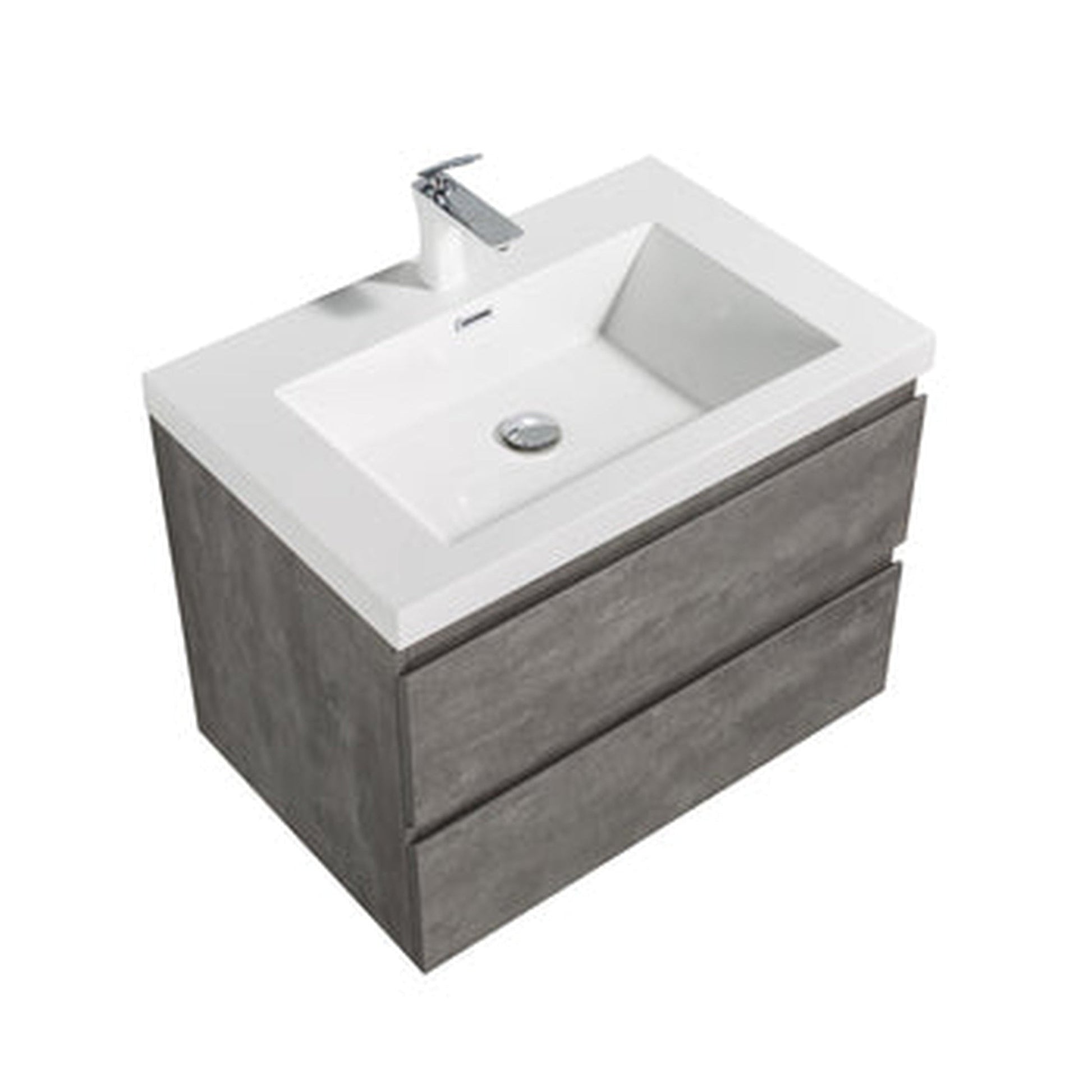 TONA Edi 24" Cement Gray & White Wall-Mounted Bathroom Vanity With White Faux Marble Integrated Integrated Top & Sink