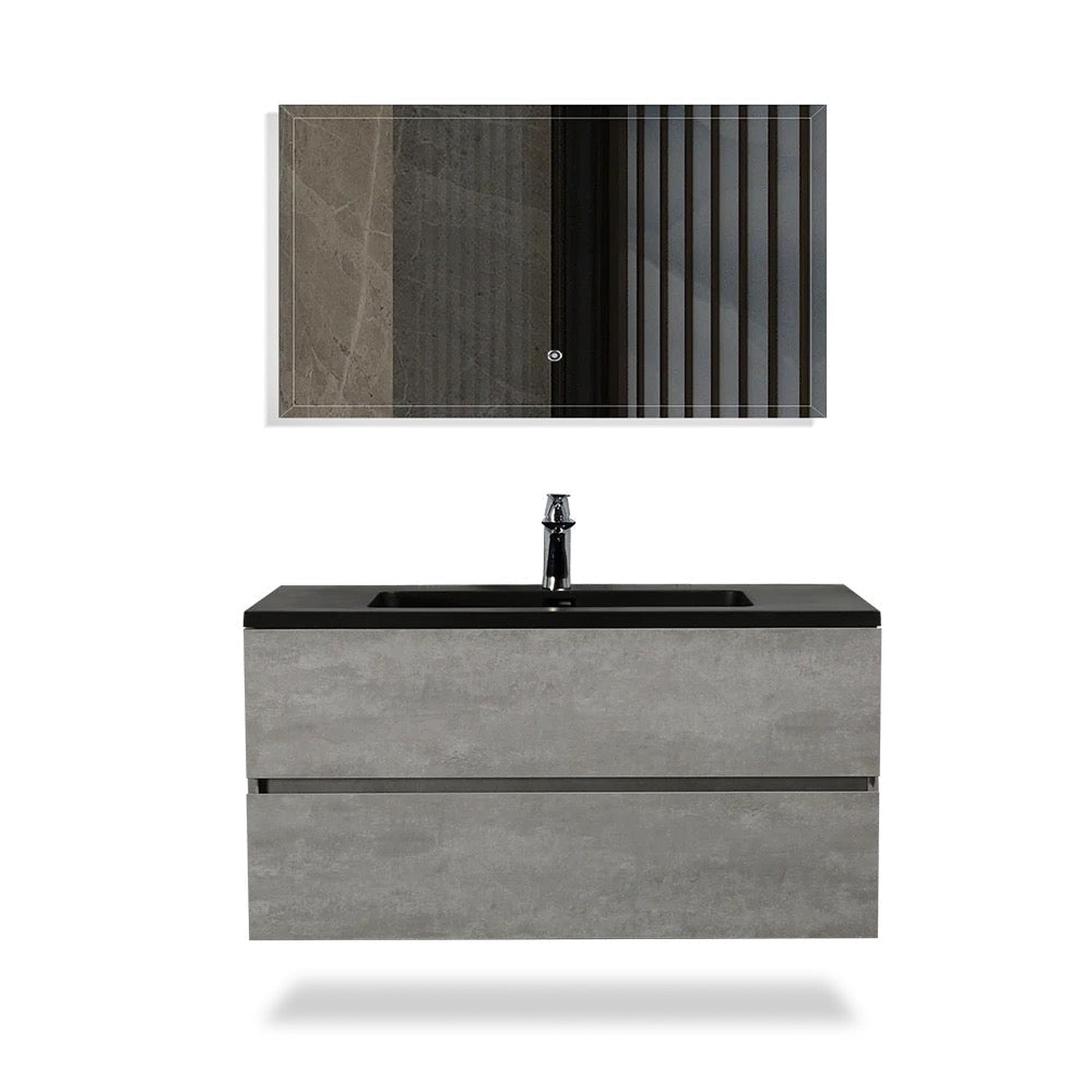 TONA Edi 30" Cement Gray & Black Wall-Mounted Bathroom Vanity With Black Quartz Integrated Top & Sink