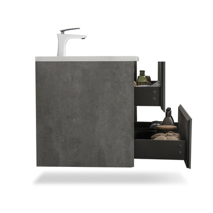 TONA Edi 30" Cement Gray & White Wall-Mounted Bathroom Vanity With White Faux Marble Integrated Integrated Top & Sink