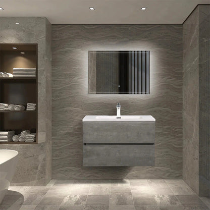 TONA Edi 30" Cement Gray & White Wall-Mounted Bathroom Vanity With White Faux Marble Integrated Integrated Top & Sink