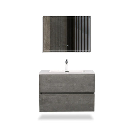 TONA Edi 30" Cement Gray & White Wall-Mounted Bathroom Vanity With White Faux Marble Integrated Integrated Top & Sink