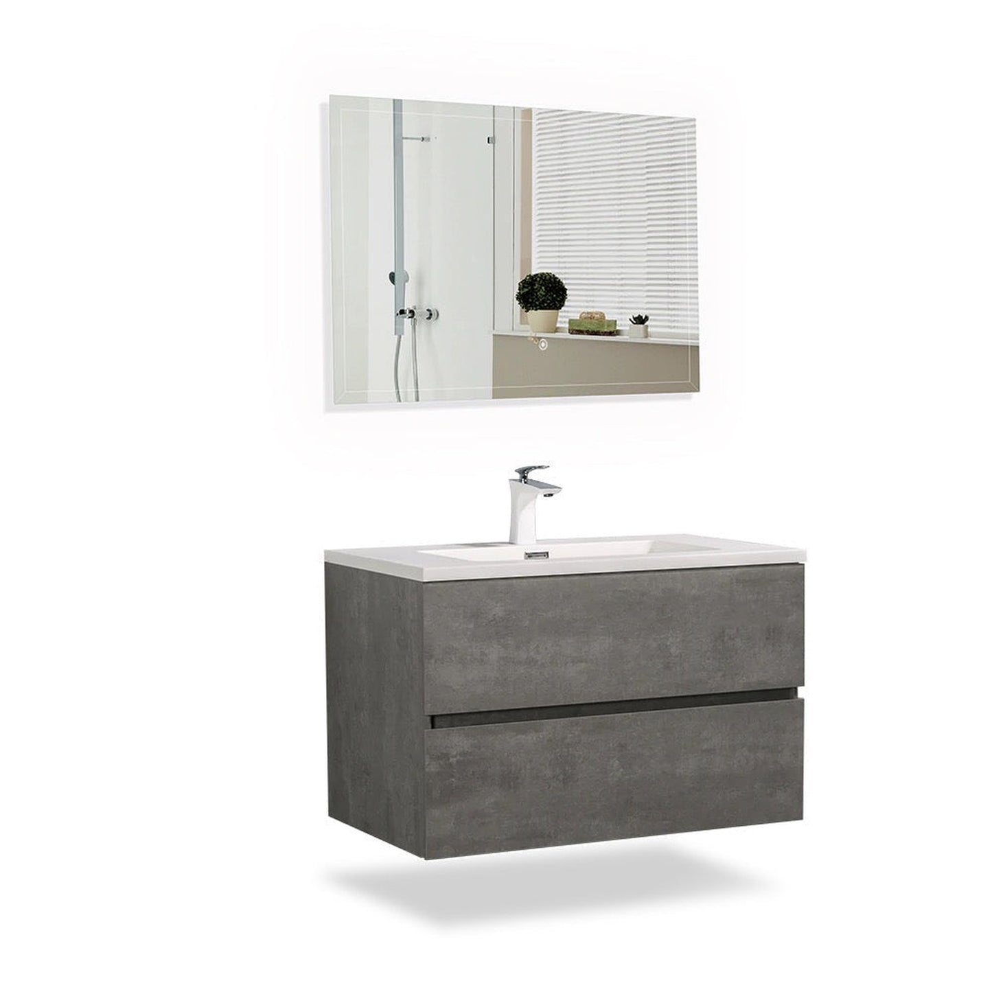 TONA Edi 30" Cement Gray & White Wall-Mounted Bathroom Vanity With White Faux Marble Integrated Integrated Top & Sink