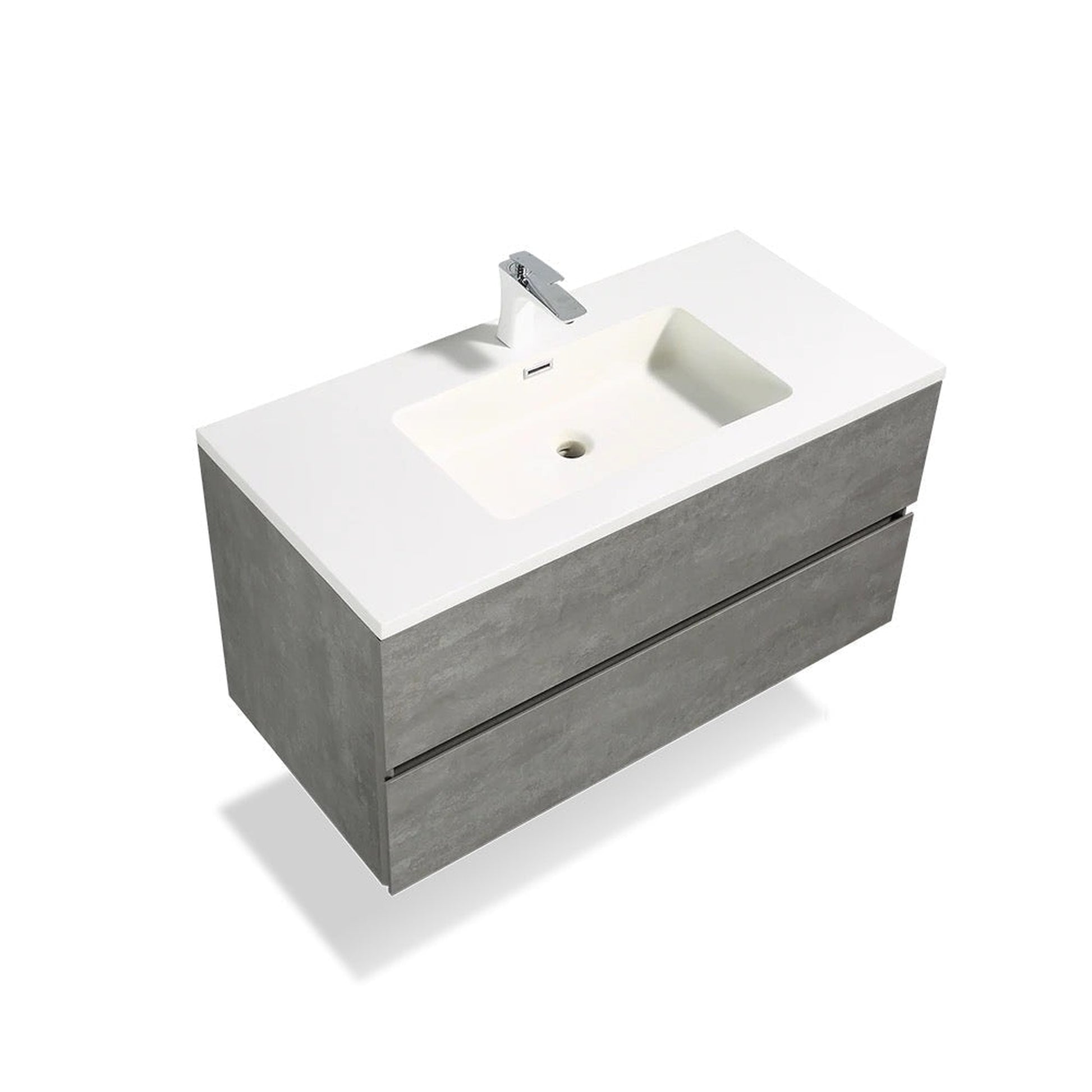 TONA Edi 30" Cement Gray & White Wall-Mounted Bathroom Vanity With White Faux Marble Integrated Integrated Top & Sink