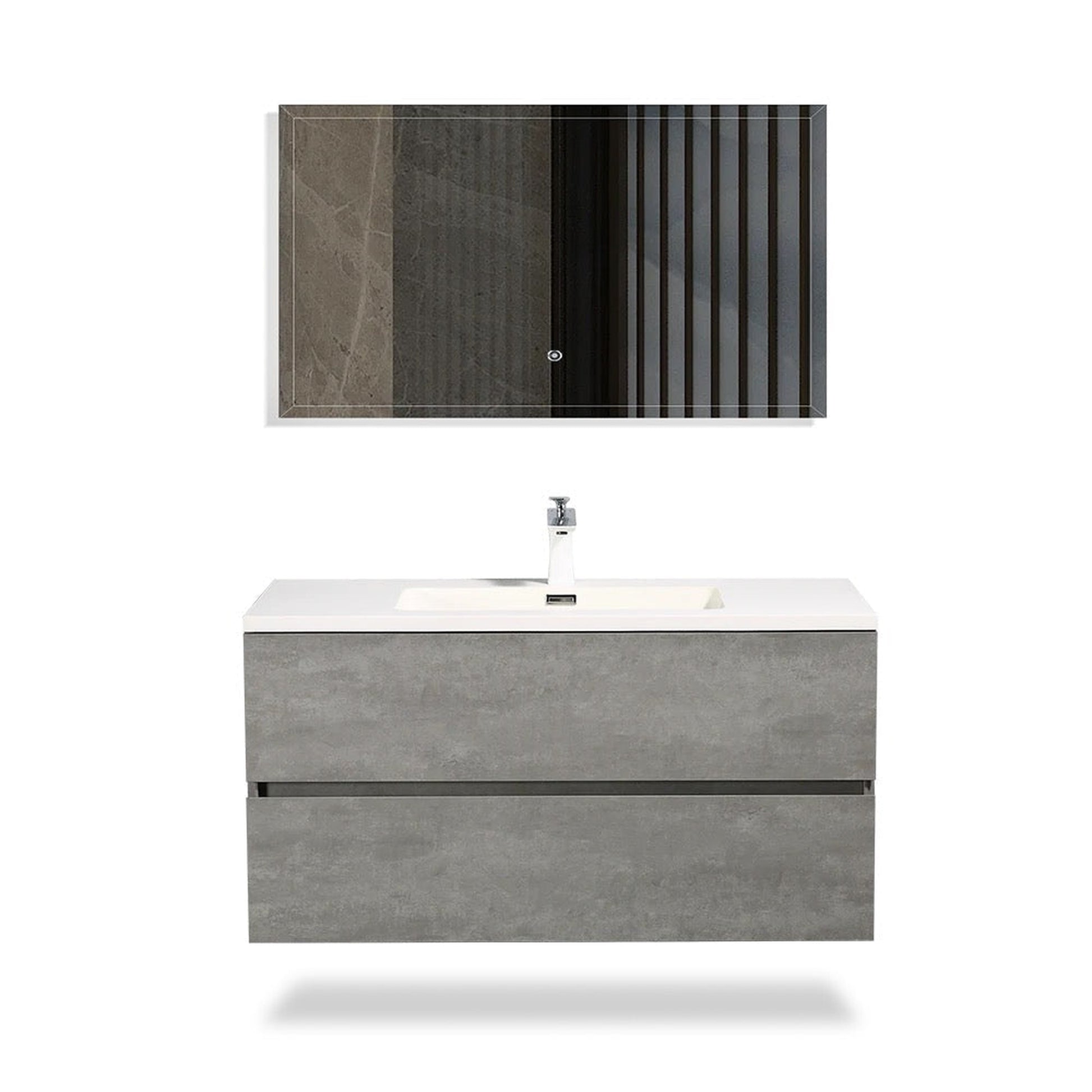 TONA Edi 36" Cement Gray & White Wall-Mounted Bathroom Vanity With White Faux Marble Integrated Integrated Top & Sink