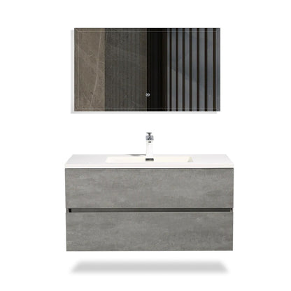 TONA Edi 36" Cement Gray & White Wall-Mounted Bathroom Vanity With White Faux Marble Integrated Integrated Top & Sink