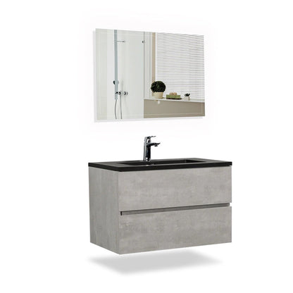 TONA Edi 48" Cement Gray & Black Wall-Mounted Bathroom Vanity With Black Quartz Integrated Top & Sink