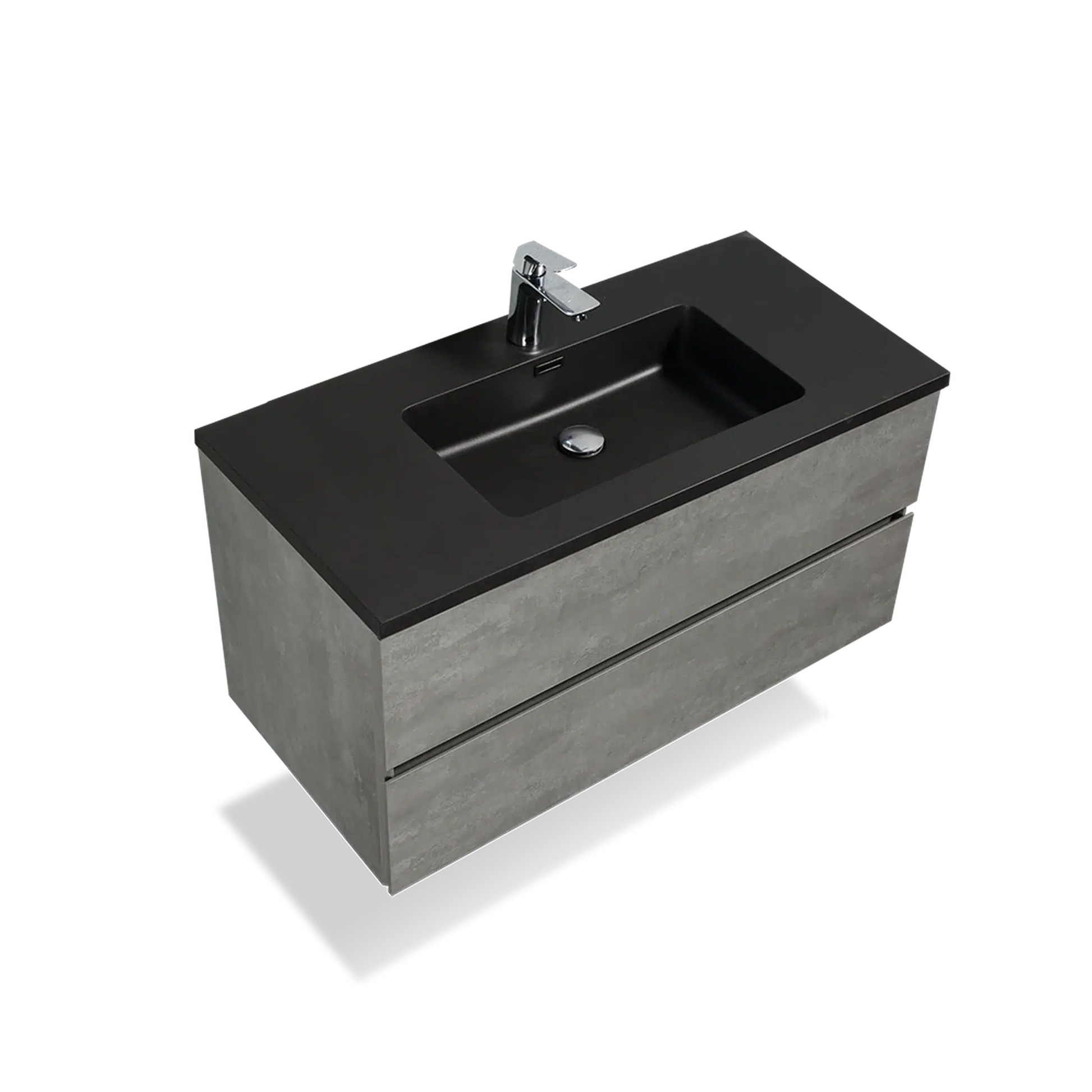 TONA Edi 48" Cement Gray & Black Wall-Mounted Bathroom Vanity With Black Quartz Integrated Top & Sink
