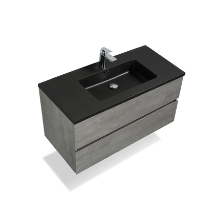 TONA Edi 48" Cement Gray & Black Wall-Mounted Bathroom Vanity With Black Quartz Integrated Top & Sink
