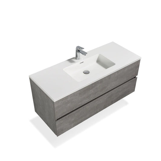 TONA Edi 48" Cement Gray & White Wall-Mounted Bathroom Vanity With White Faux Marble Integrated Integrated Top & Sink