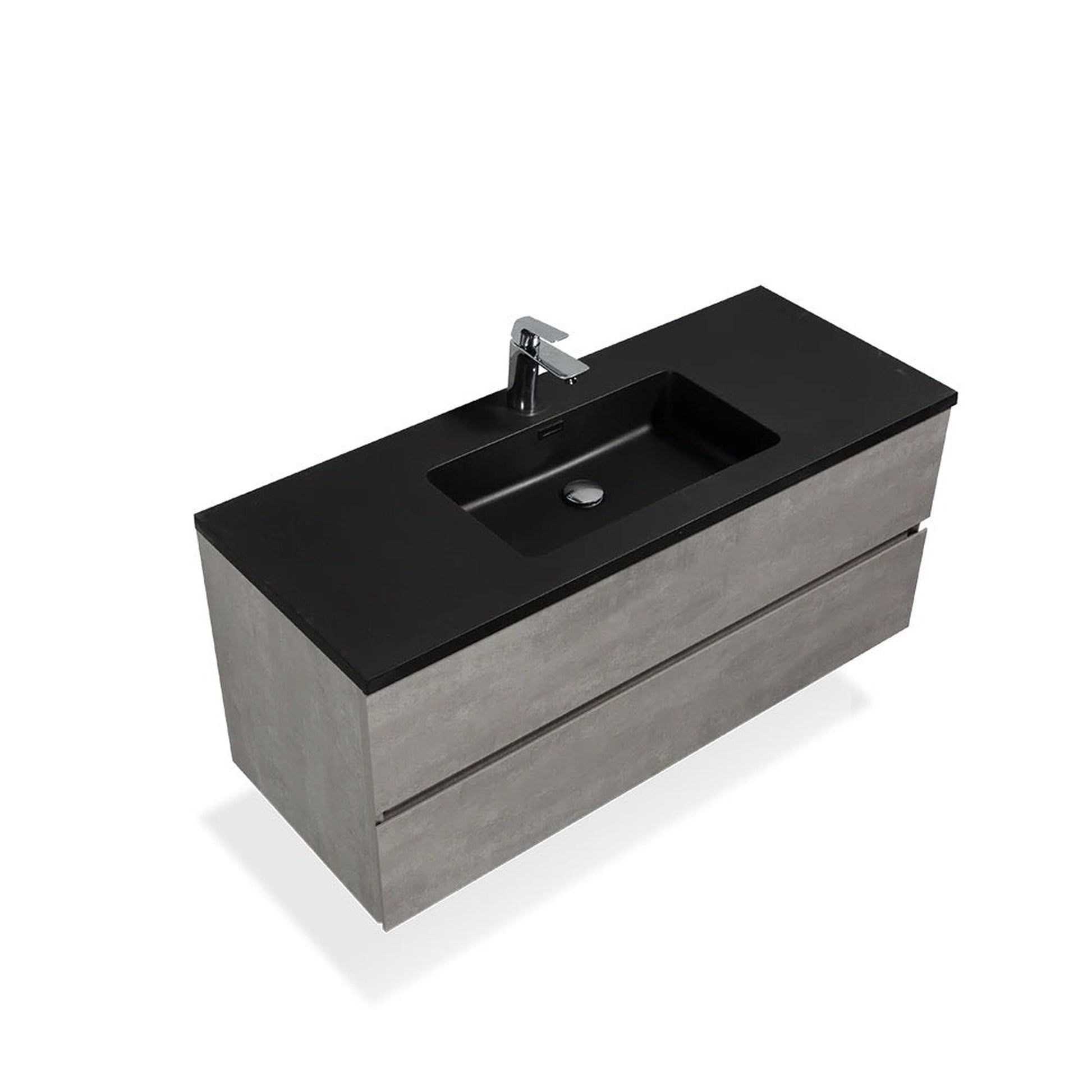 TONA Edi 60" Cement Gray & Black Wall-Mounted Bathroom Vanity With Black Quartz Integrated Top & Sink