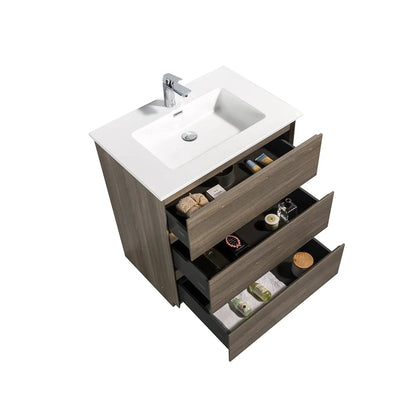 TONA Edison 30" Maple Gray & White Freestanding Bathroom Vanity With Artificial Stone Integrated Top & Sink