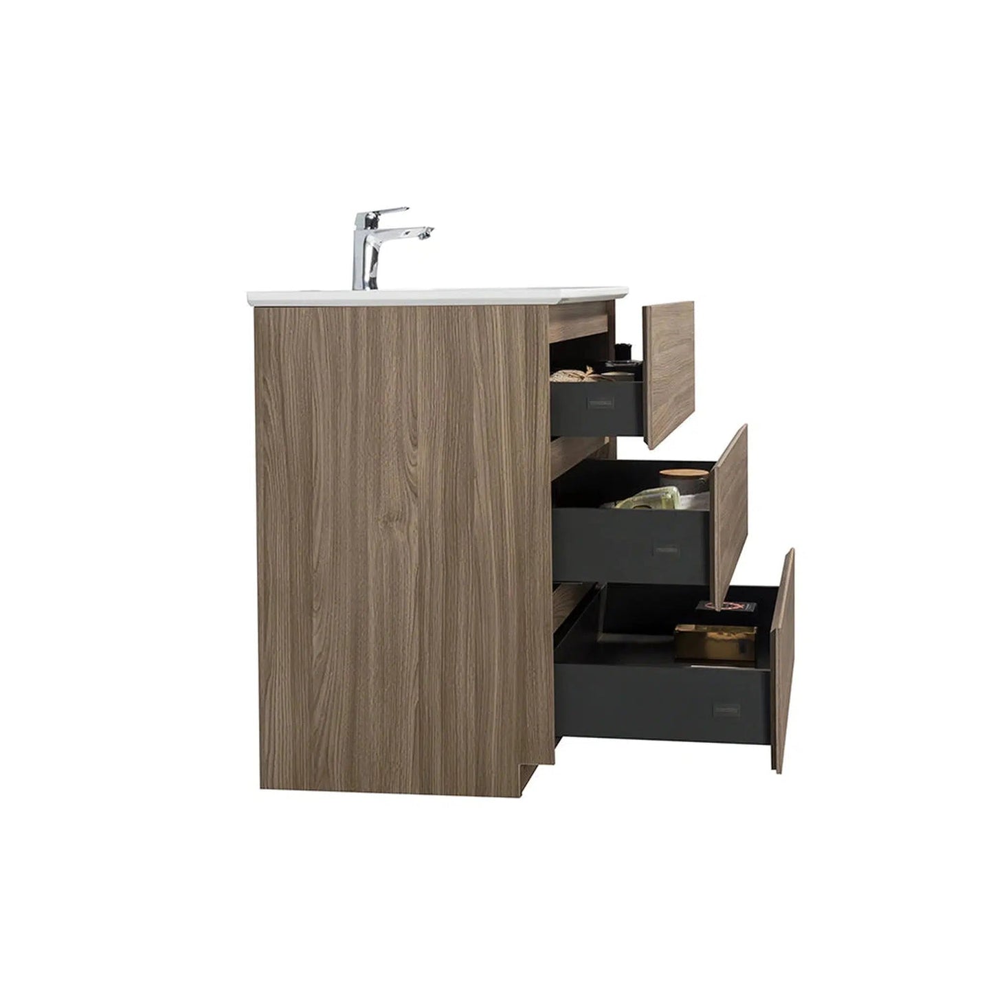 TONA Edison 30" Maple Gray & White Freestanding Bathroom Vanity With Artificial Stone Integrated Top & Sink