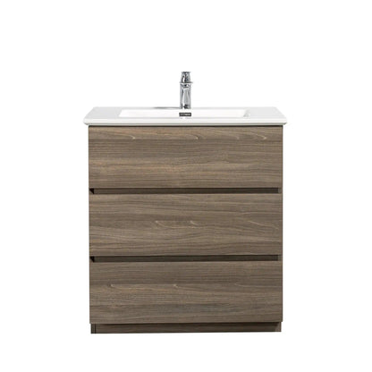 TONA Edison 30" Maple Gray & White Freestanding Bathroom Vanity With Artificial Stone Integrated Top & Sink