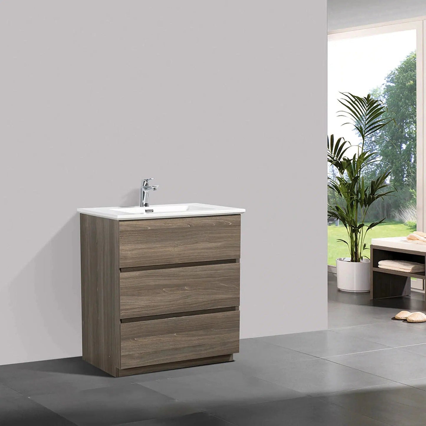 TONA Edison 30" Maple Gray & White Freestanding Bathroom Vanity With Artificial Stone Integrated Top & Sink