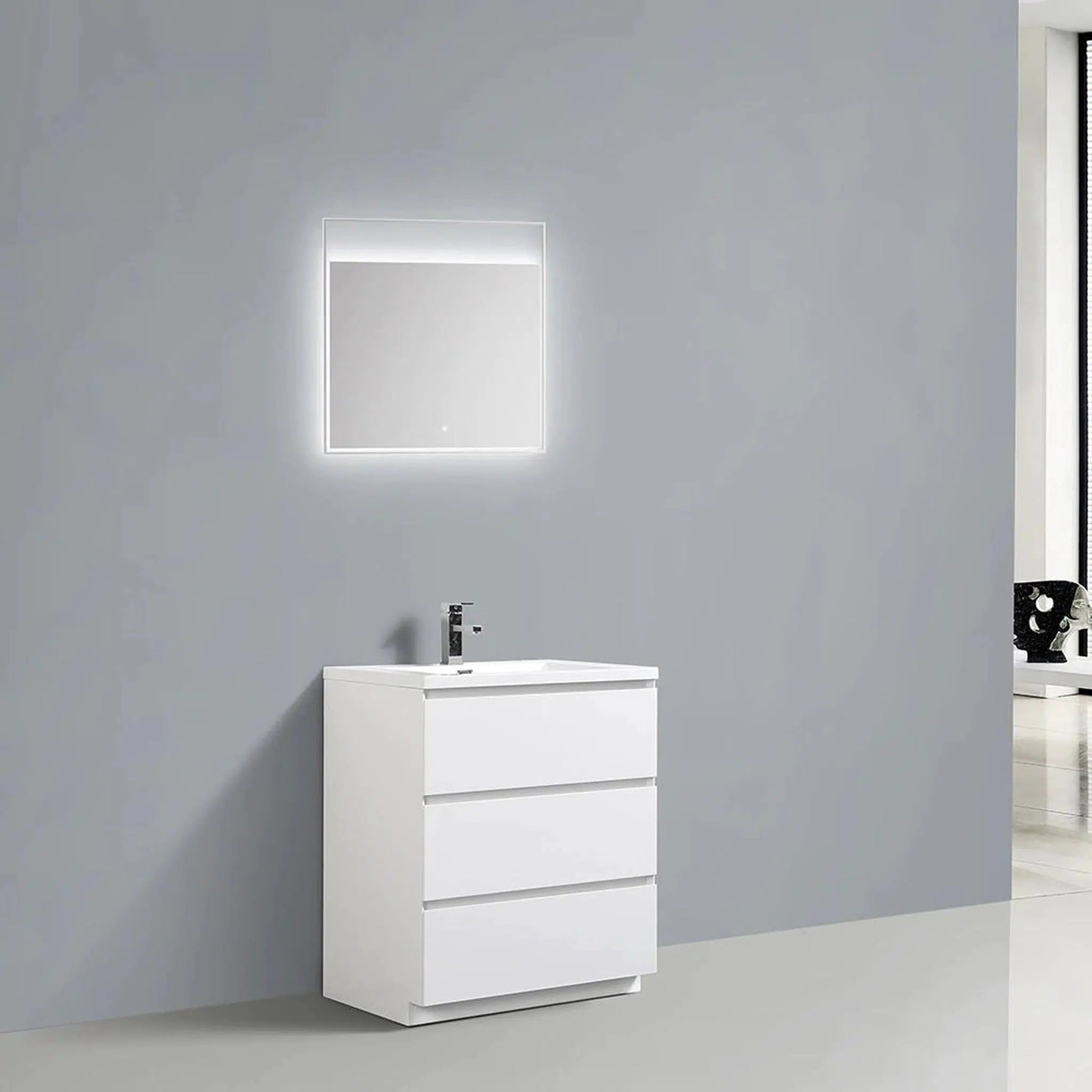 TONA Edison 30" White Freestanding Bathroom Vanity With Artificial Stone Integrated Top & Sink