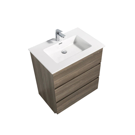 TONA Edison 36" Maple Gray & White Freestanding Bathroom Vanity With Artificial Stone Integrated Top & Sink