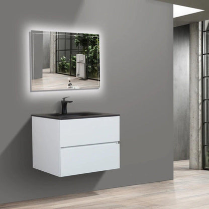 TONA Emily-R 26" Matte Black & Glossy White Bathroom Vanity Set with Black Sand Quartz Integrated Top & Single Sink