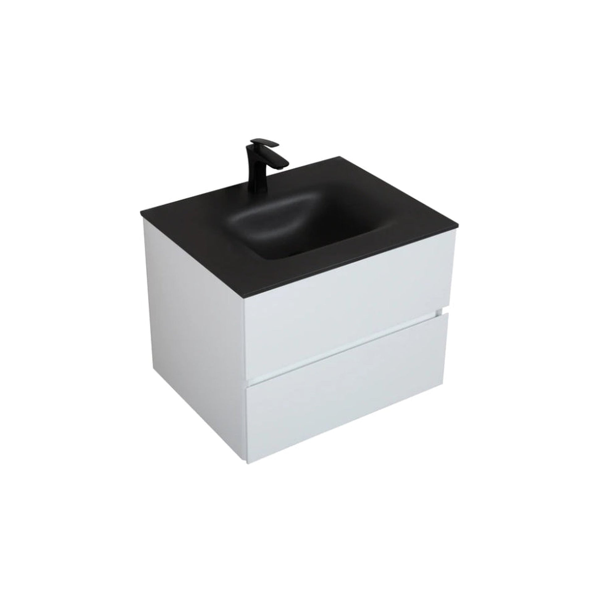 TONA Emily-R 26" Matte Black & Glossy White Bathroom Vanity Set with Black Sand Quartz Integrated Top & Single Sink