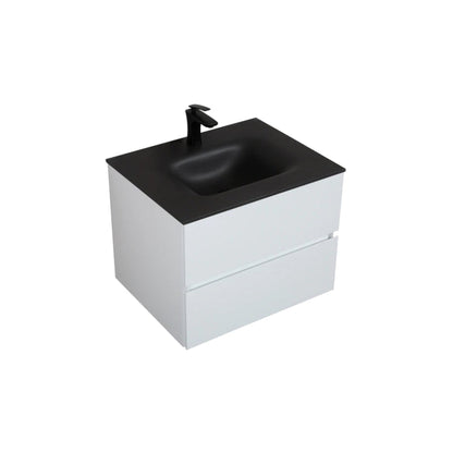 TONA Emily-R 30" Matte Black & Glossy White Bathroom Vanity Set with Black Sand Quartz Integrated Top & Single Sink