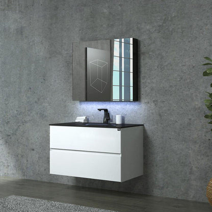 TONA Emily-R 60" Matte Black & Glossy White Bathroom Vanity Set with Black Sand Quartz Integrated Top & Double Sink