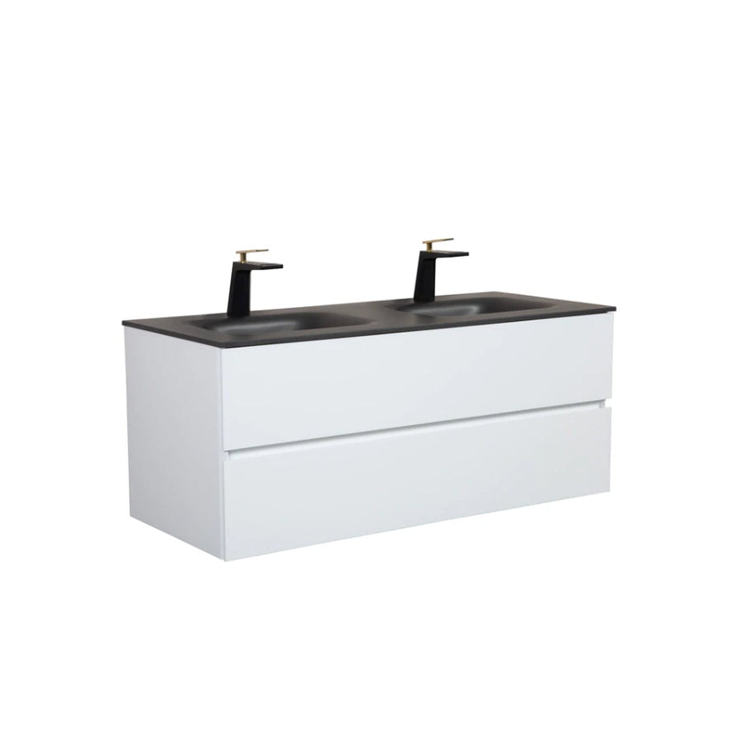 TONA Emily-R 60" Matte Black & Glossy White Bathroom Vanity Set with Black Sand Quartz Integrated Top & Double Sink
