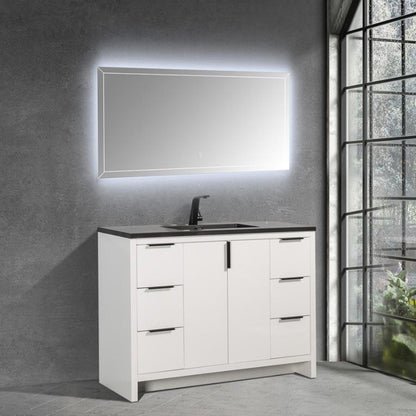 TONA Evana 40" Glossy White & Matte Black Freestanding Bathroom Vanity With Black Quartz Sand Integrated Top & Sink