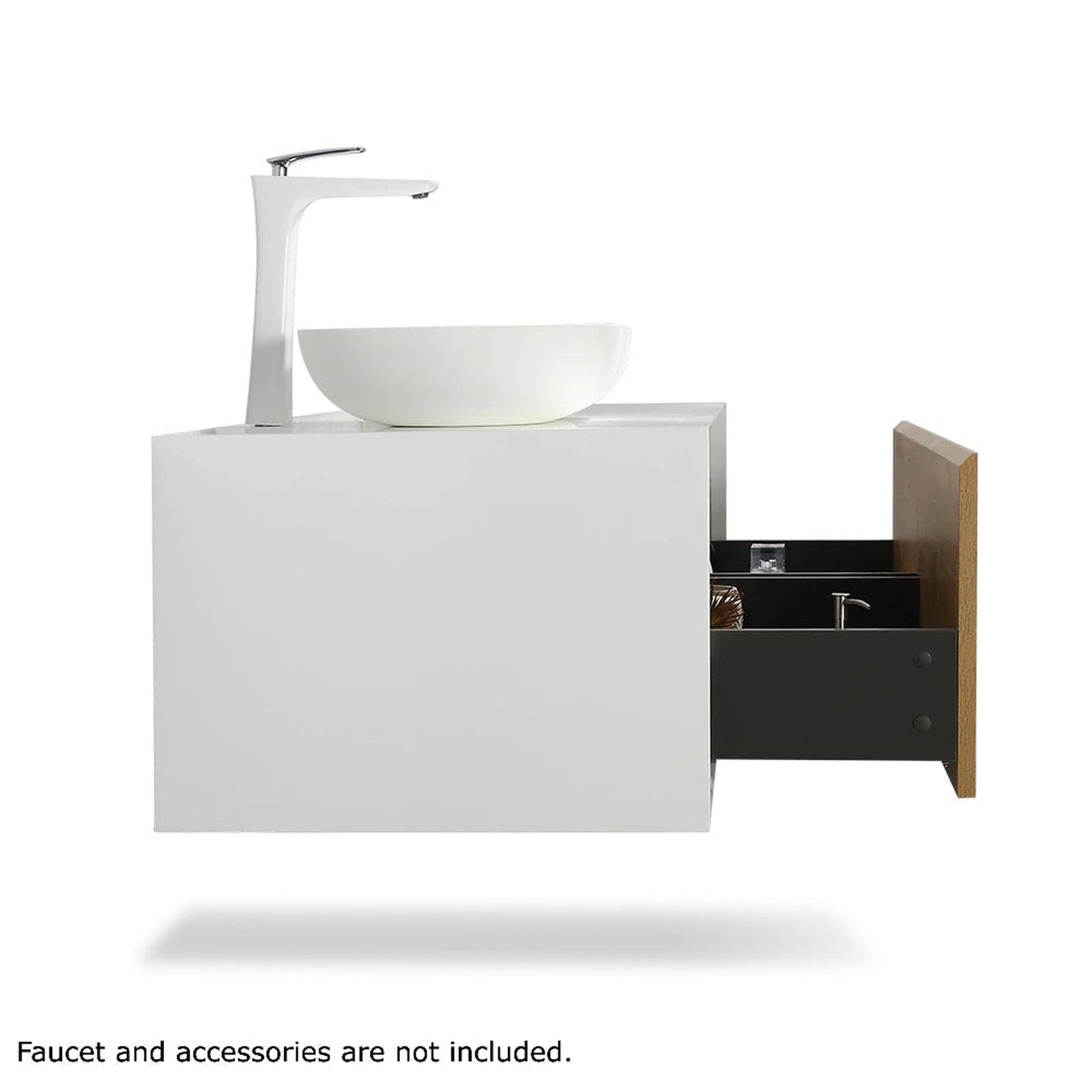 TONA Fiona 36" White Oak Grain & Matte White Wall-Mounted Bathroom Vanity Set With Lacquered MDF Countertop and Single Vessel Sink