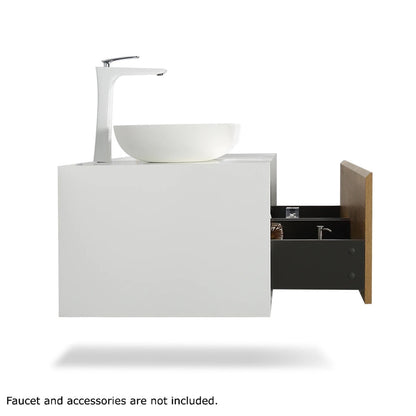 TONA Fiona 36" White Oak Grain & Matte White Wall-Mounted Bathroom Vanity Set With Lacquered MDF Countertop and Single Vessel Sink