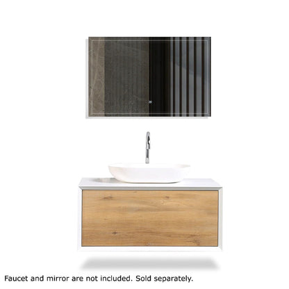 TONA Fiona 36" White Oak Grain & Matte White Wall-Mounted Bathroom Vanity Set With Lacquered MDF Countertop and Single Vessel Sink