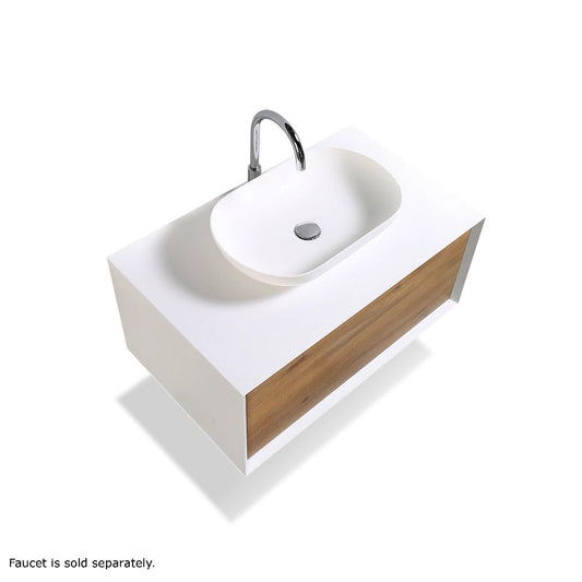 TONA Fiona 36" White Oak Grain & Matte White Wall-Mounted Bathroom Vanity Set With Lacquered MDF Countertop and Single Vessel Sink