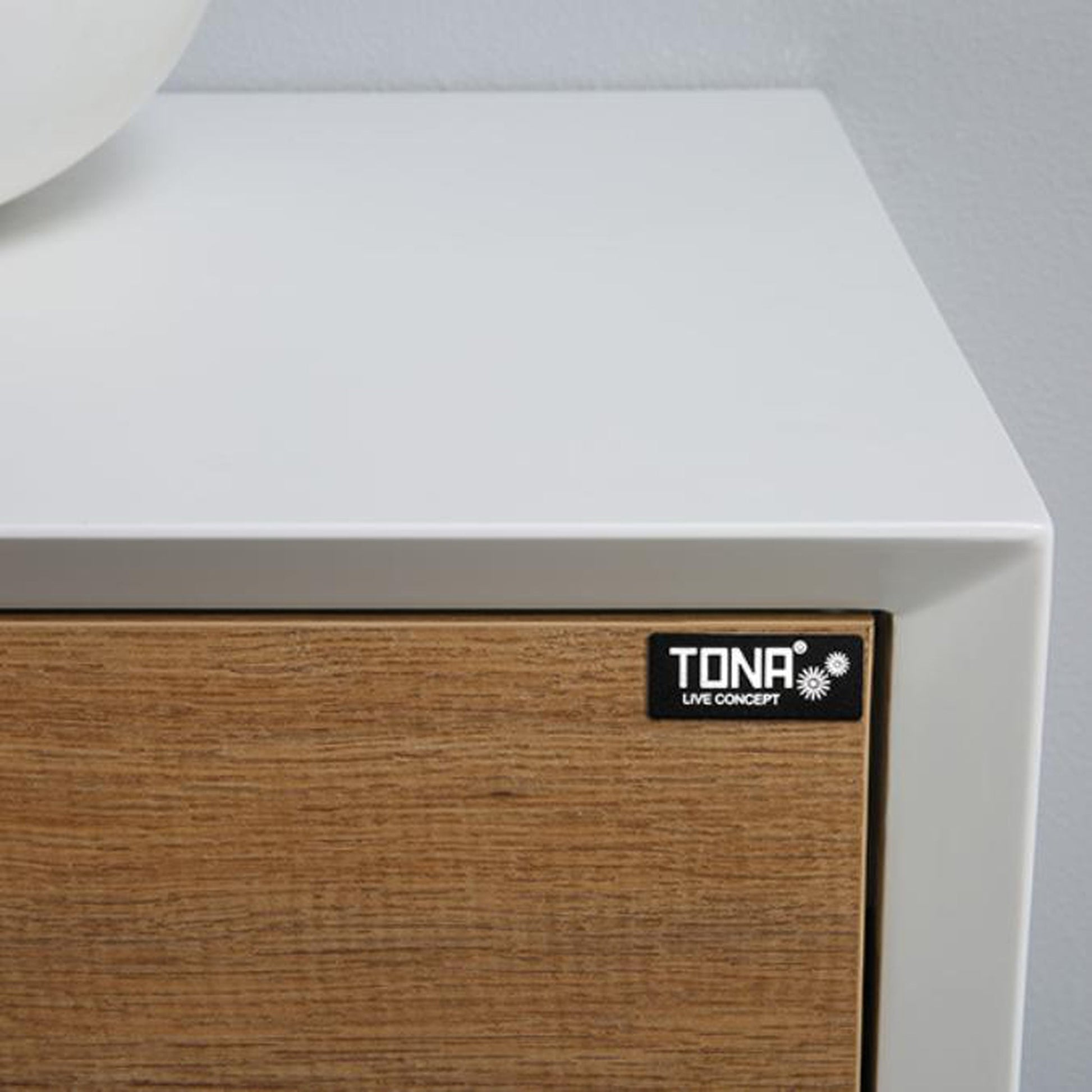 TONA Fiona 48" White Oak Grain & Matte White Wall-Mounted Bathroom Vanity Set With Lacquered MDF Countertop and Single Vessel Sink
