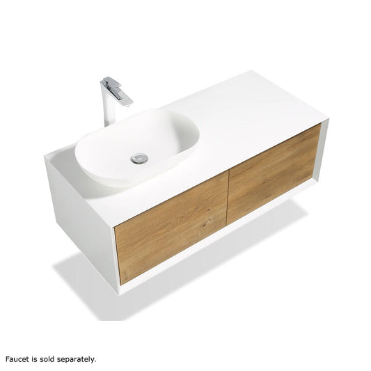 TONA Fiona 48" White Oak Grain & Matte White Wall-Mounted Bathroom Vanity Set With Lacquered MDF Countertop and Single Vessel Sink