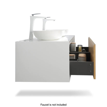 TONA Fiona 63" White Oak Grain & Matte White Wall-Mounted Bathroom Vanity Set With Lacquered MDF Countertop and Double Vessel Sink