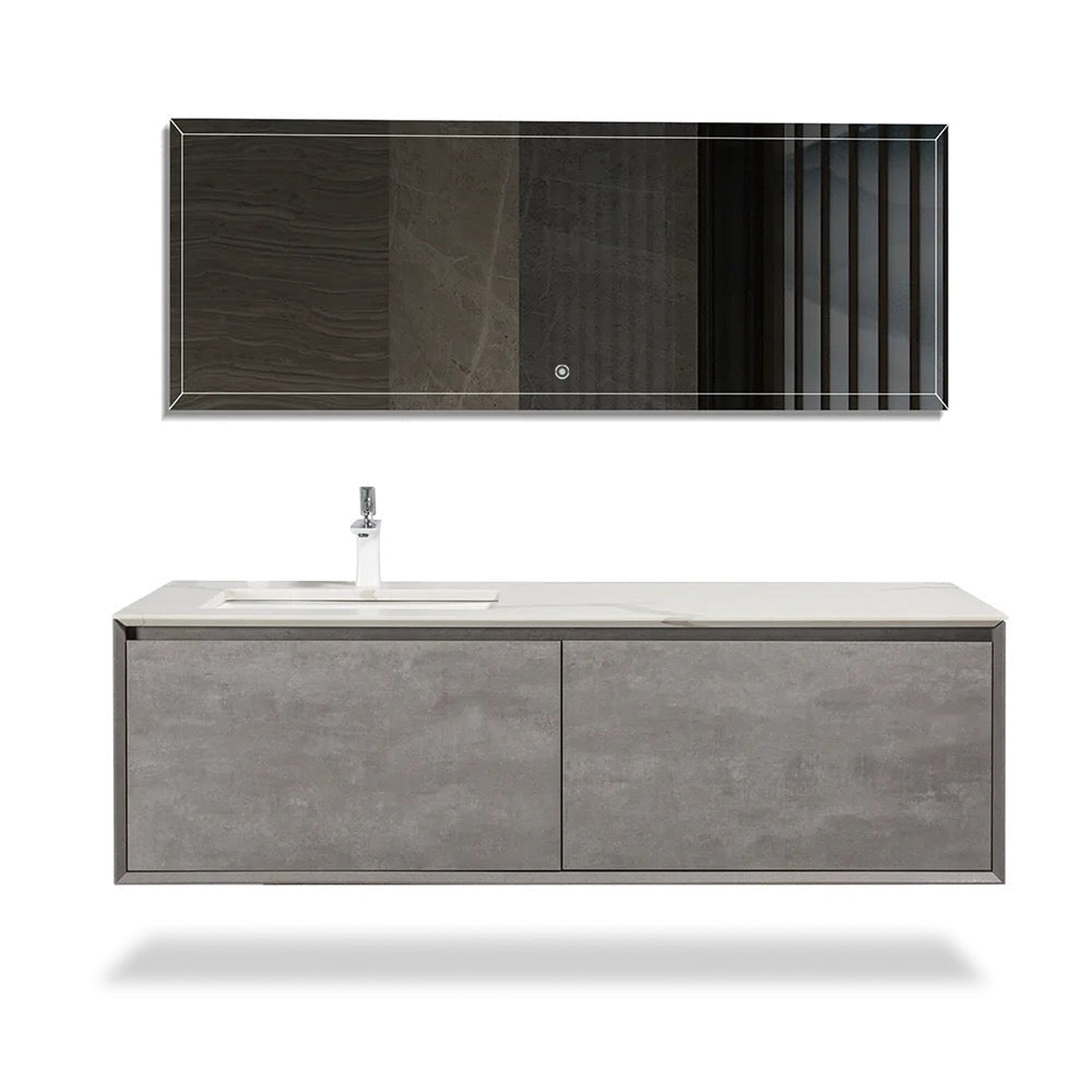 TONA Freda 60" Cement Gray Wall-Mounted Bathroom Vanity with Quartz Top & Ceramic Sink