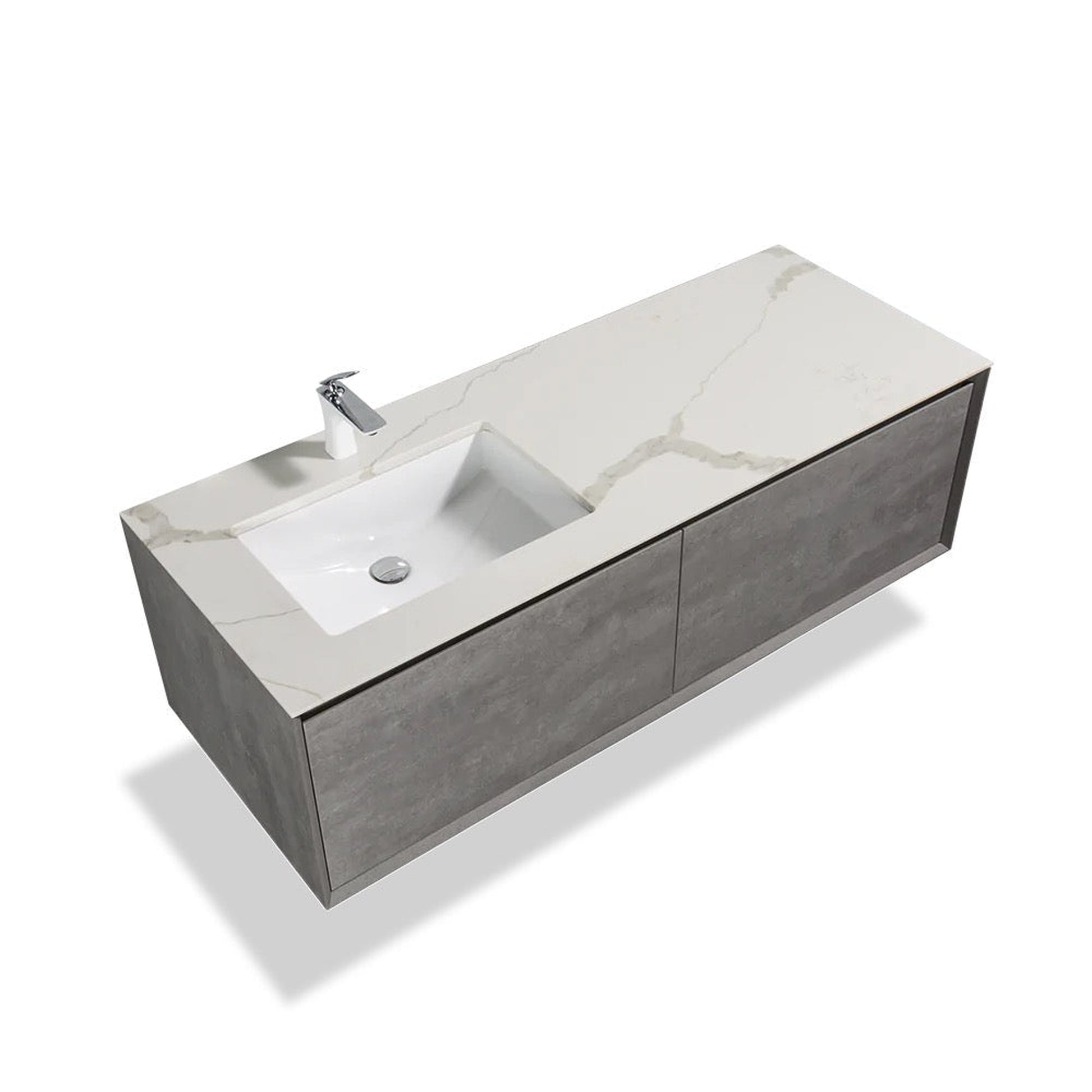 TONA Freda 60" Cement Gray Wall-Mounted Bathroom Vanity with Quartz Top & Ceramic Sink