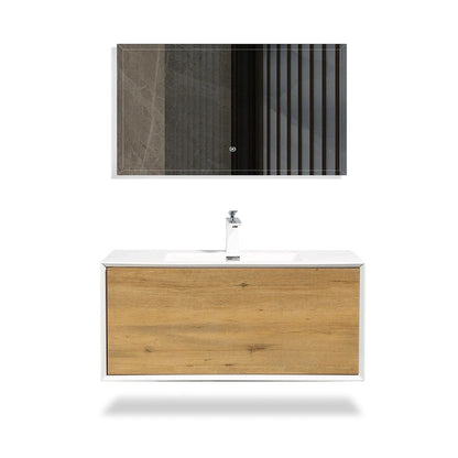 TONA Furla 30" White Oak Grain & Matte White Wall-Mounted Bathroom Vanity With Faux Marble Single Integrated Top & Sink