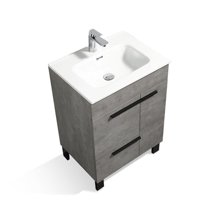 TONA Gill 24" Cement Gray & White Freestanding Bathroom Vanity with Faux Marble Integrated Top & Sink
