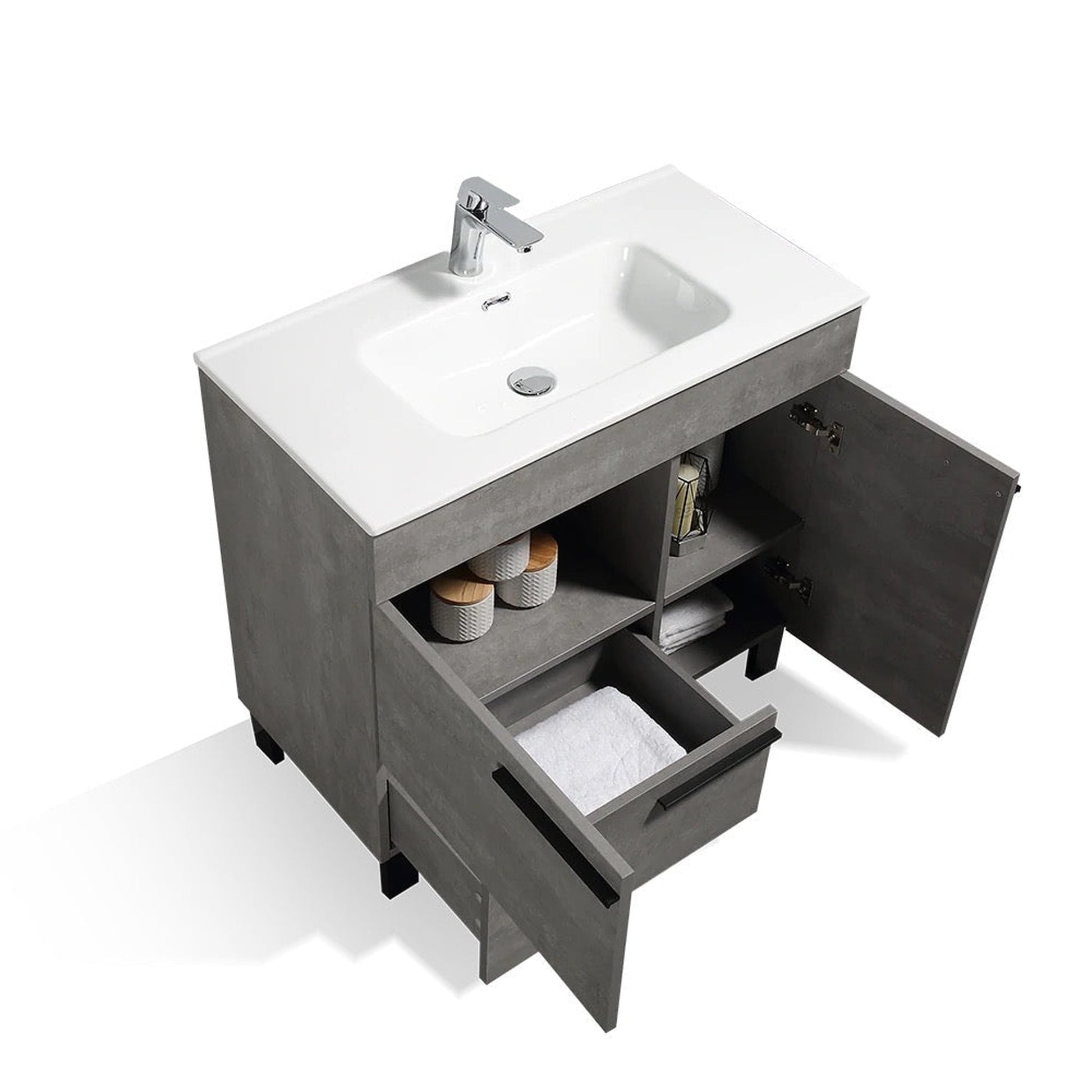 TONA Gill 24" Cement Gray & White Freestanding Bathroom Vanity with Faux Marble Integrated Top & Sink