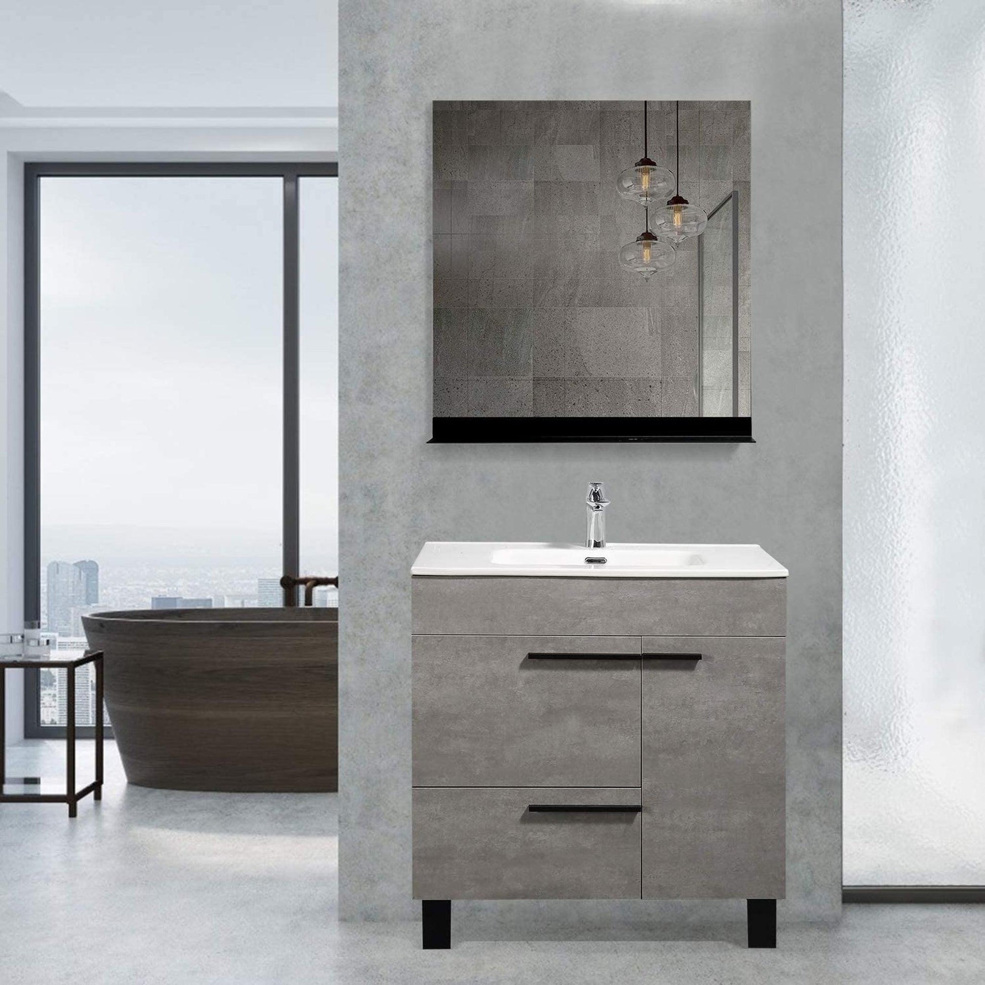 TONA Gill 28" Cement Gray & White Freestanding Bathroom Vanity with Faux Marble Integrated Top & Sink