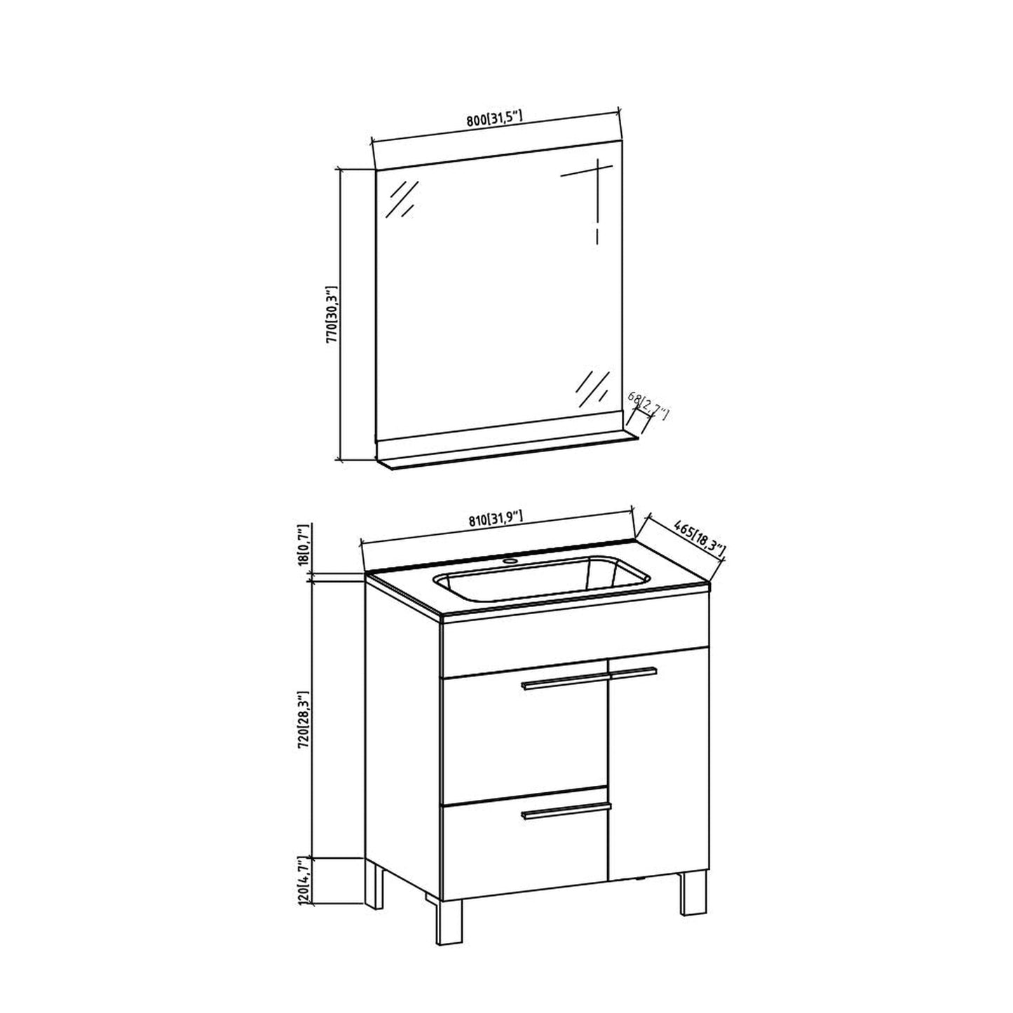 TONA Gill 28" Cement Gray & White Freestanding Bathroom Vanity with Faux Marble Integrated Top & Sink