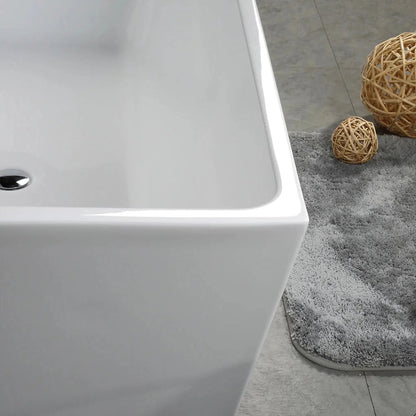 TONA Harmony 59" Glossy White Acrylic Freestanding Bathtub With Chrome Drain Cover & Overflow Cover
