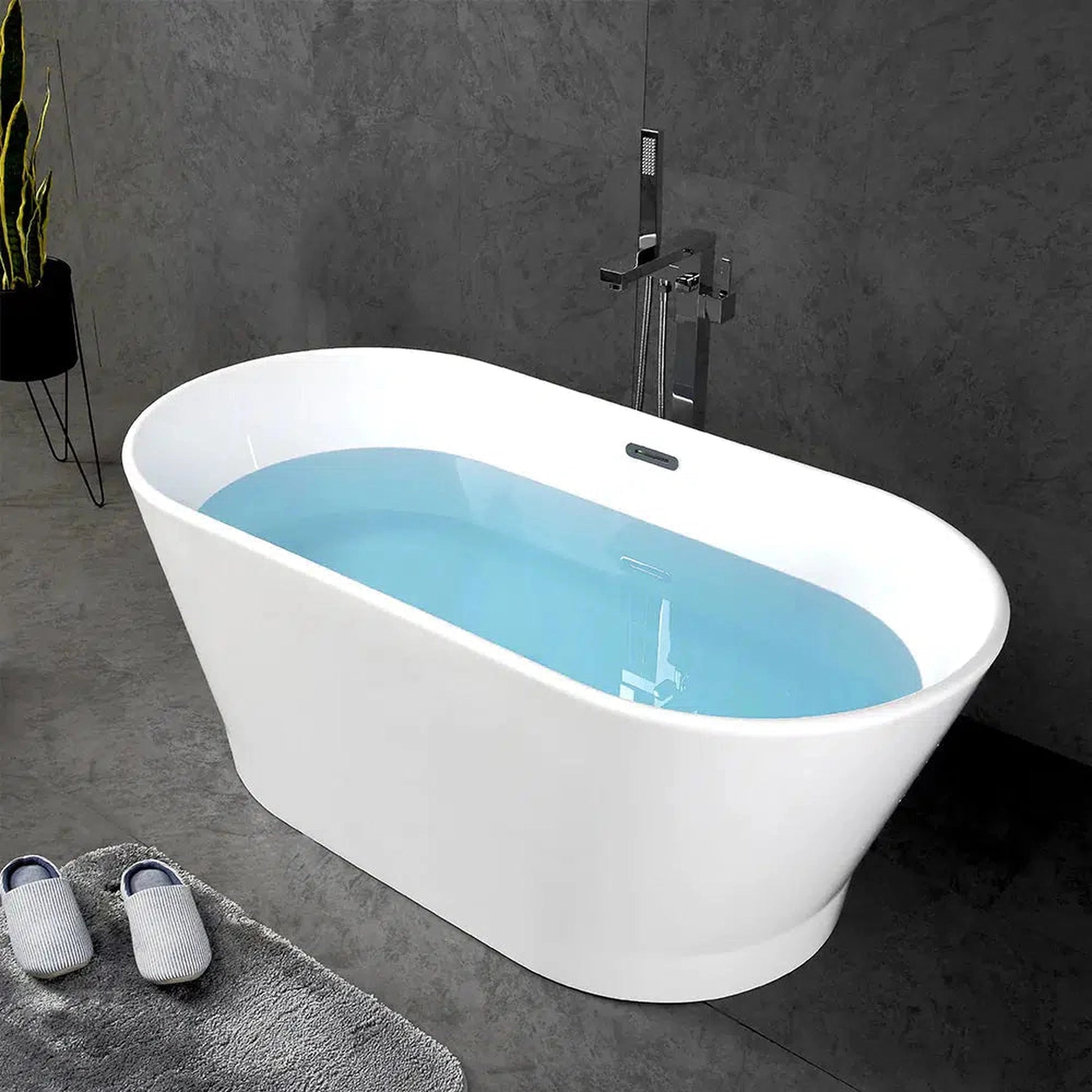 TONA Princess 67" White Oval Acrylic Freestanding Bathtub With Chrome-Plated Drain Cover & Overflow Cover